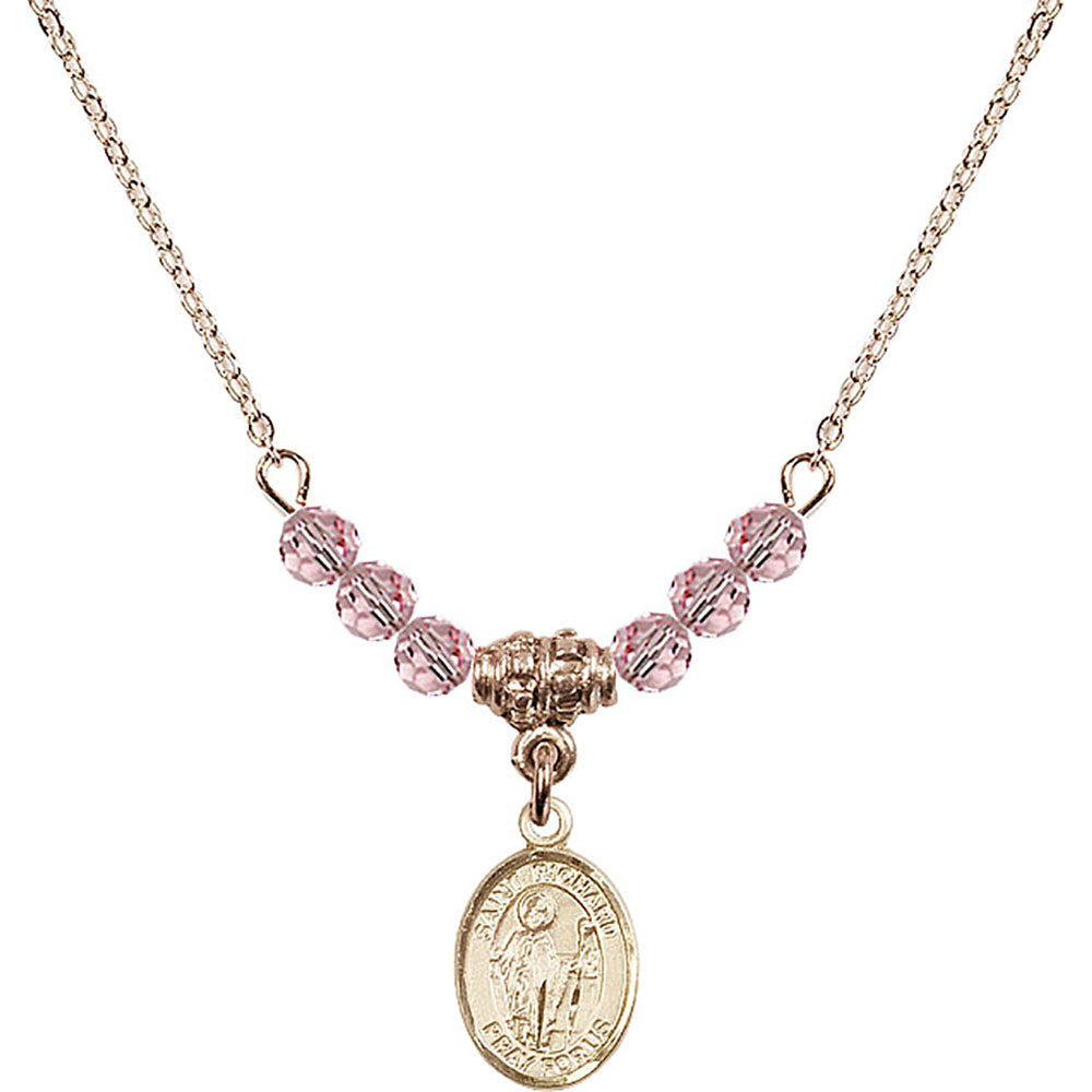 14kt Gold Filled Saint Richard Birthstone Necklace with Light Rose Beads - 9093