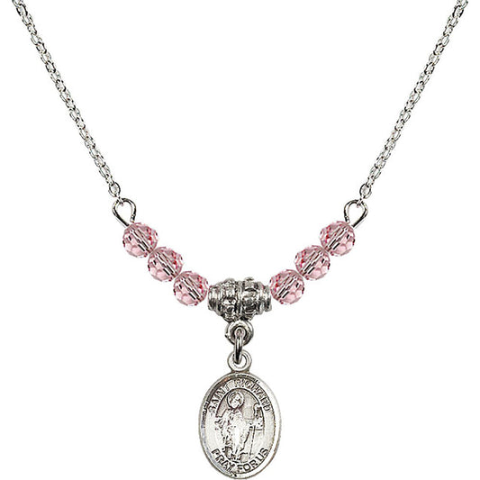 Sterling Silver Saint Richard Birthstone Necklace with Light Rose Beads - 9093