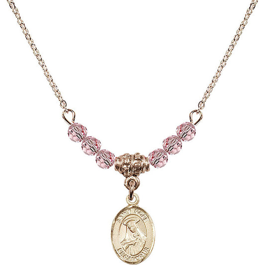 14kt Gold Filled Saint Rose of Lima Birthstone Necklace with Light Rose Beads - 9095