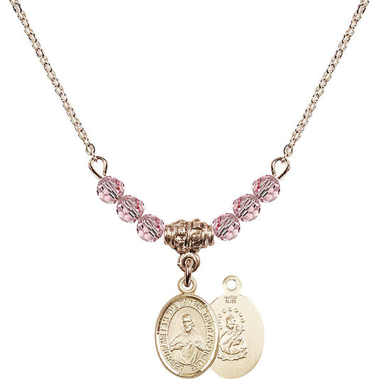 14kt Gold Filled Scapular Birthstone Necklace with Light Rose Beads - 9098
