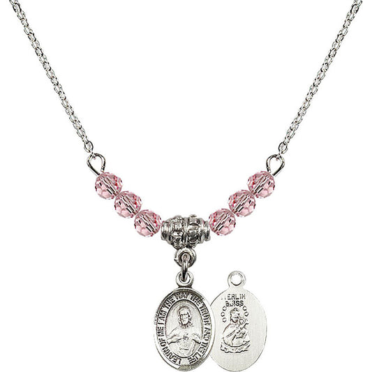 Sterling Silver Scapular Birthstone Necklace with Light Rose Beads - 9098
