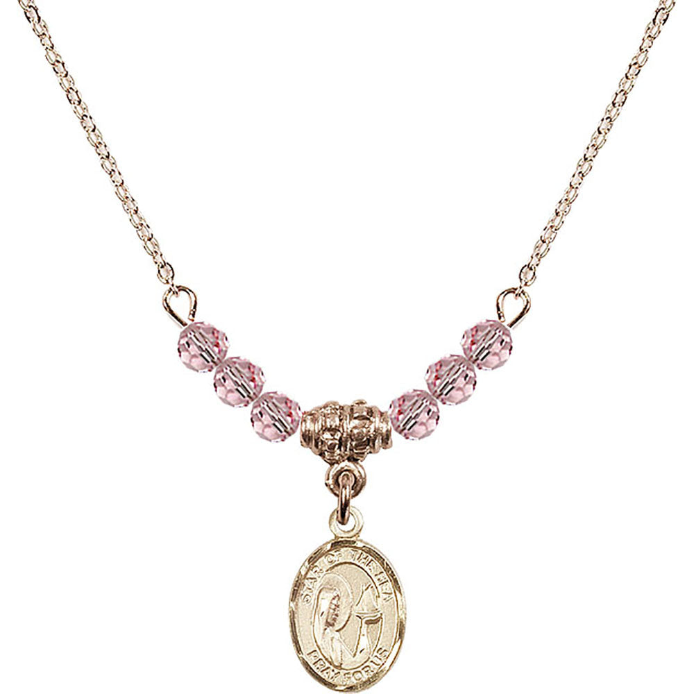 14kt Gold Filled Our Lady Star of the Sea Birthstone Necklace with Light Rose Beads - 9101