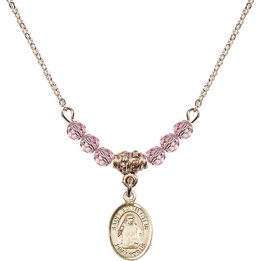 14kt Gold Filled Saint Edith Stein Birthstone Necklace with Light Rose Beads - 9103
