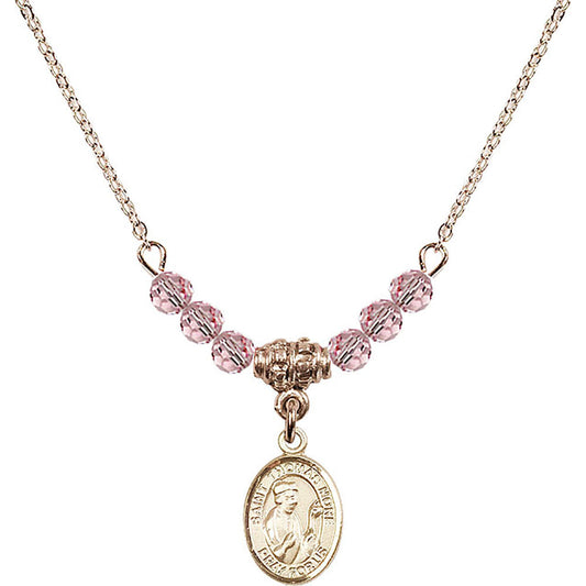 14kt Gold Filled Saint Thomas More Birthstone Necklace with Light Rose Beads - 9109