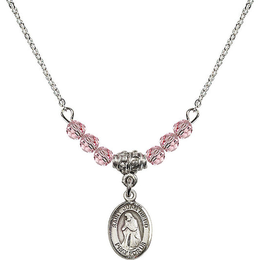 Sterling Silver Saint Juan Diego Birthstone Necklace with Light Rose Beads - 9111