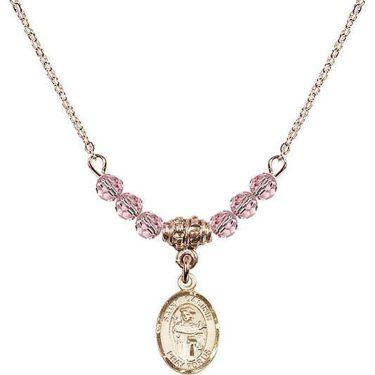 14kt Gold Filled Saint Casimir of Poland Birthstone Necklace with Light Rose Beads - 9113