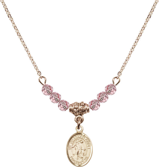 14kt Gold Filled Guardian Angel w/Child Birthstone Necklace with Light Rose Beads - 9118