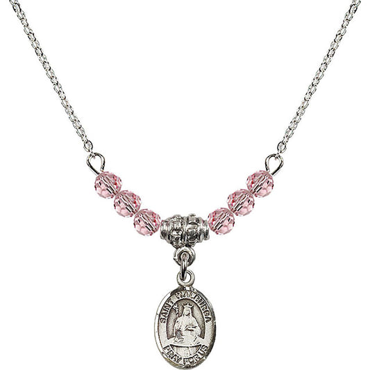 Sterling Silver Saint Walburga Birthstone Necklace with Light Rose Beads - 9126