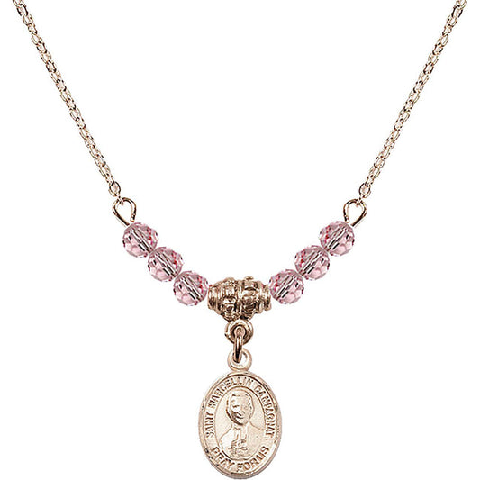 14kt Gold Filled Saint Marcellin Champagnat Birthstone Necklace with Light Rose Beads - 9131