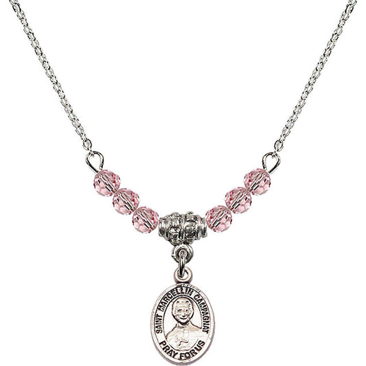 Sterling Silver Saint Marcellin Champagnat Birthstone Necklace with Light Rose Beads - 9131