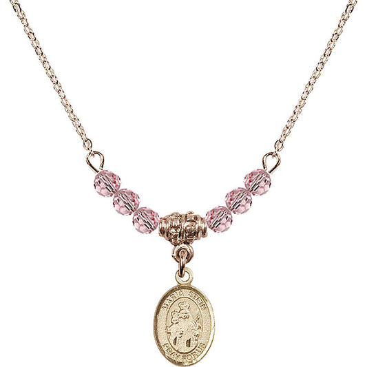 14kt Gold Filled Maria Stein Birthstone Necklace with Light Rose Beads - 9133