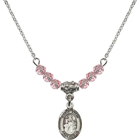 Sterling Silver Maria Stein Birthstone Necklace with Light Rose Beads - 9133
