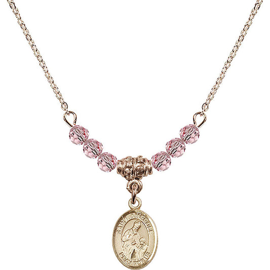 14kt Gold Filled Saint Ambrose Birthstone Necklace with Light Rose Beads - 9137