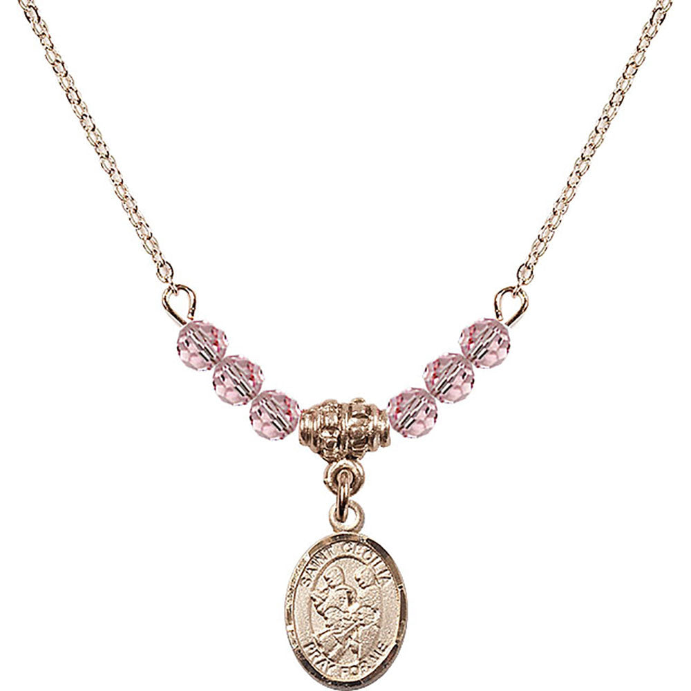 14kt Gold Filled Saint Cecilia / Marching Band Birthstone Necklace with Light Rose Beads - 9179