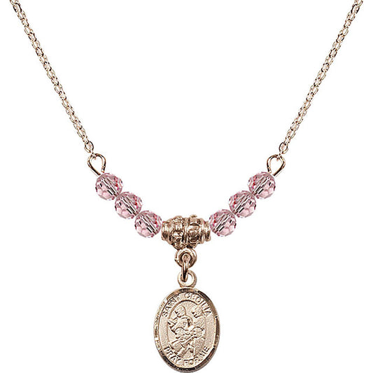 14kt Gold Filled Saint Cecilia / Marching Band Birthstone Necklace with Light Rose Beads - 9179