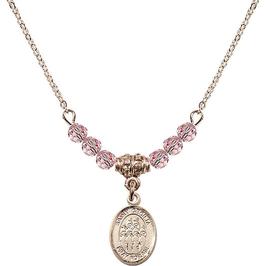 14kt Gold Filled Saint Cecilia / Choir Birthstone Necklace with Light Rose Beads - 9180