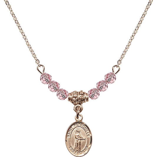 14kt Gold Filled Saint Petronille Birthstone Necklace with Light Rose Beads - 9209