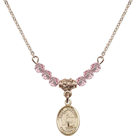 14kt Gold Filled Saint Germaine Cousin Birthstone Necklace with Light Rose Beads - 9211
