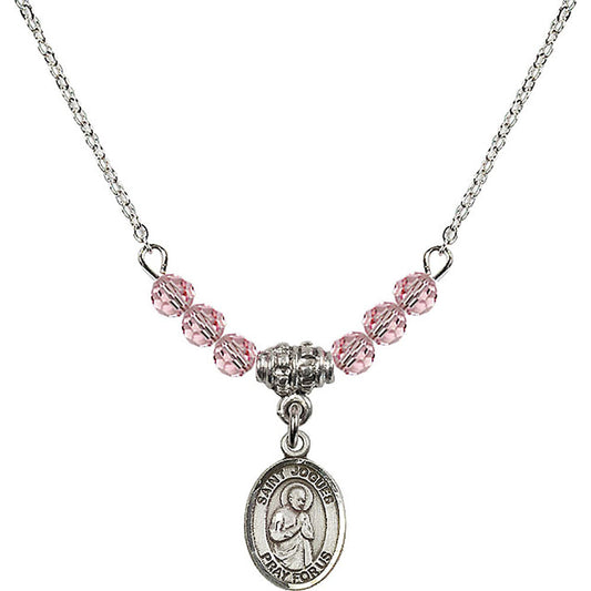 Sterling Silver Saint Isaac Jogues Birthstone Necklace with Light Rose Beads - 9212