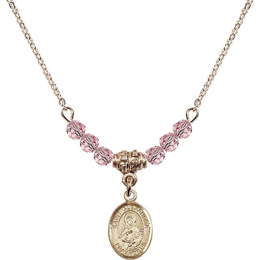 14kt Gold Filled Saint Alexandra Birthstone Necklace with Light Rose Beads - 9215