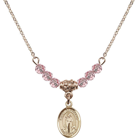 14kt Gold Filled Saint Barnabas Birthstone Necklace with Light Rose Beads - 9216