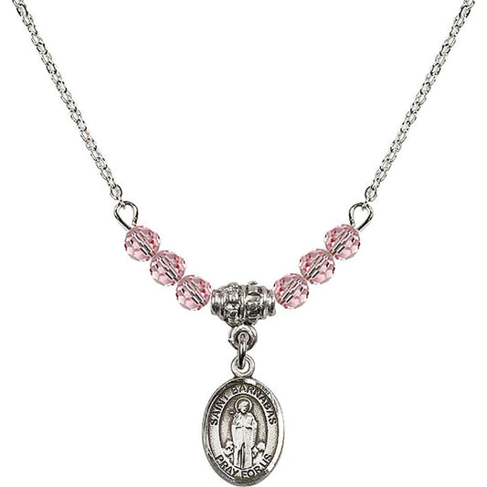 Sterling Silver Saint Barnabas Birthstone Necklace with Light Rose Beads - 9216