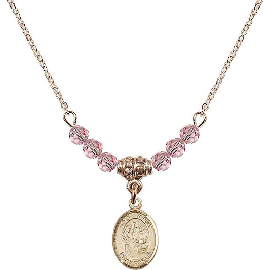14kt Gold Filled Holy Family Birthstone Necklace with Light Rose Beads - 9218
