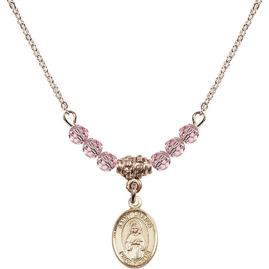 14kt Gold Filled Saint Lillian Birthstone Necklace with Light Rose Beads - 9226