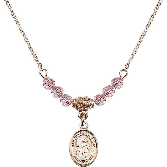 14kt Gold Filled San Juan de la Cruz Birthstone Necklace with Light Rose Beads - 9232