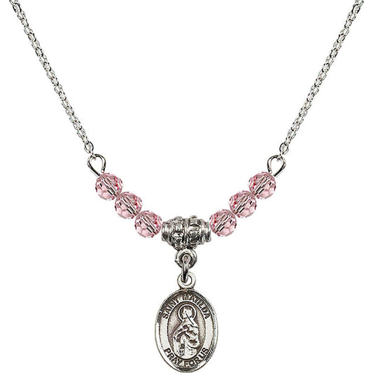 Sterling Silver Saint Matilda Birthstone Necklace with Light Rose Beads - 9239