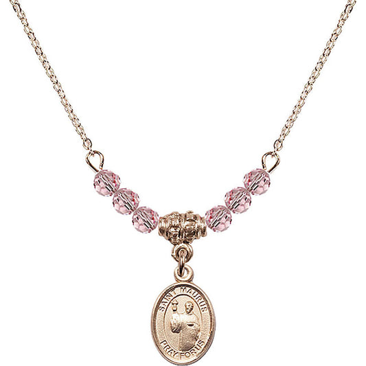 14kt Gold Filled Saint Maurus Birthstone Necklace with Light Rose Beads - 9241