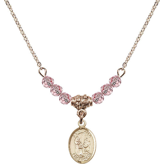 14kt Gold Filled Saint Zita Birthstone Necklace with Light Rose Beads - 9244