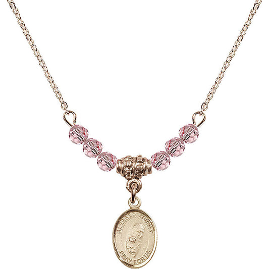 14kt Gold Filled Blessed Trinity Birthstone Necklace with Light Rose Beads - 9249