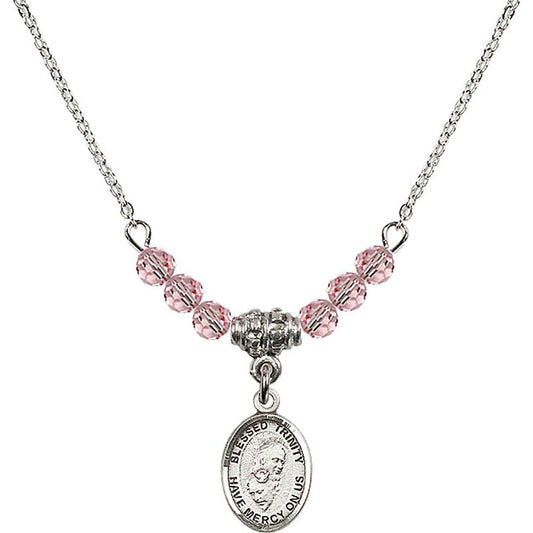 Sterling Silver Blessed Trinity Birthstone Necklace with Light Rose Beads - 9249