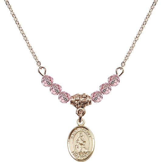 14kt Gold Filled Saint Rachel Birthstone Necklace with Light Rose Beads - 9251