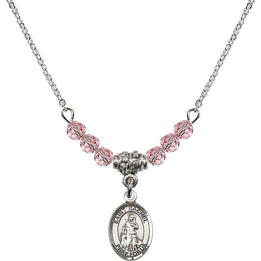 Sterling Silver Saint Rachel Birthstone Necklace with Light Rose Beads - 9251