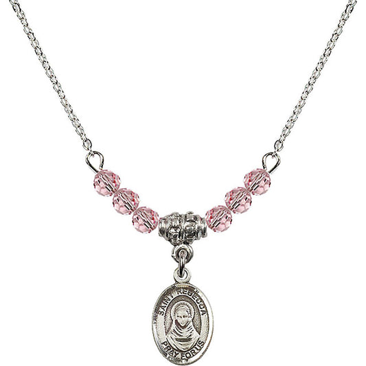 Sterling Silver Saint Rebecca Birthstone Necklace with Light Rose Beads - 9252