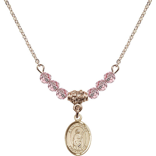 14kt Gold Filled Saint Grace Birthstone Necklace with Light Rose Beads - 9255