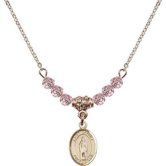 14kt Gold Filled Saint Samuel Birthstone Necklace with Light Rose Beads - 9259