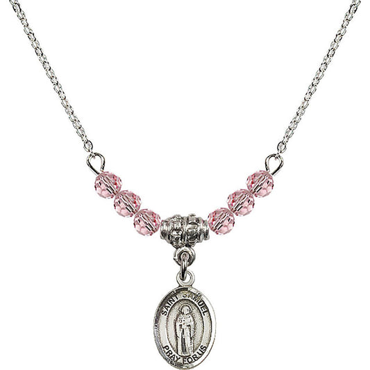 Sterling Silver Saint Samuel Birthstone Necklace with Light Rose Beads - 9259