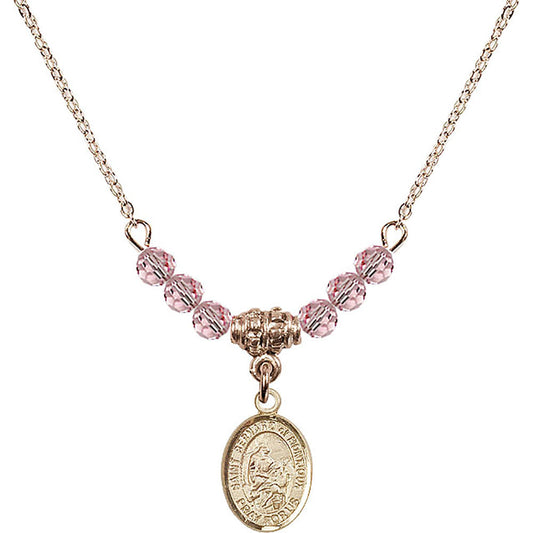 14kt Gold Filled Saint Bernard of Montjoux Birthstone Necklace with Light Rose Beads - 9264