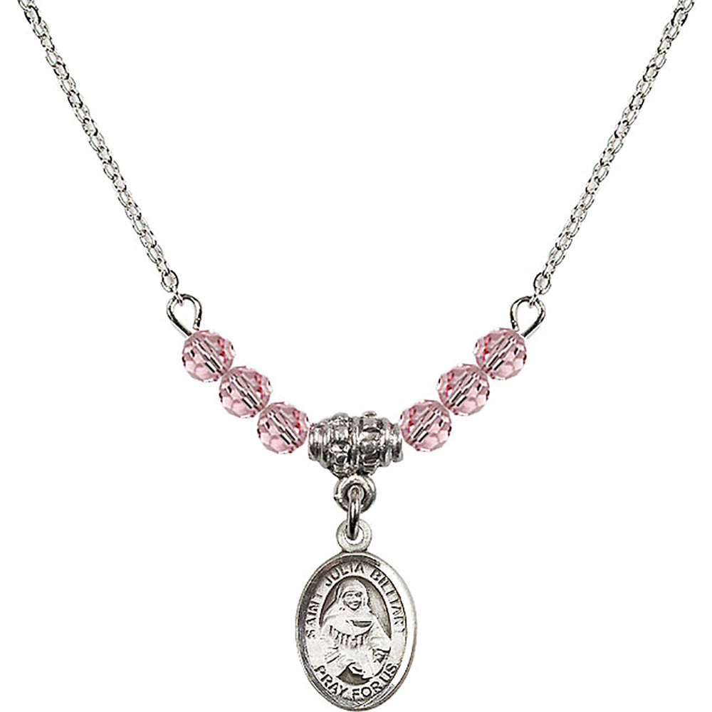 Sterling Silver Saint Julia Billiart Birthstone Necklace with Light Rose Beads - 9267