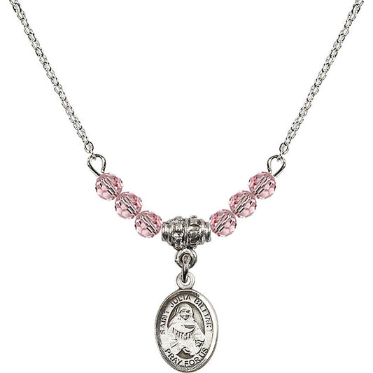 Sterling Silver Saint Julia Billiart Birthstone Necklace with Light Rose Beads - 9267