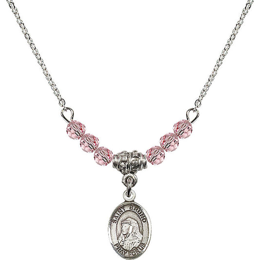 Sterling Silver Saint Bruno Birthstone Necklace with Light Rose Beads - 9270