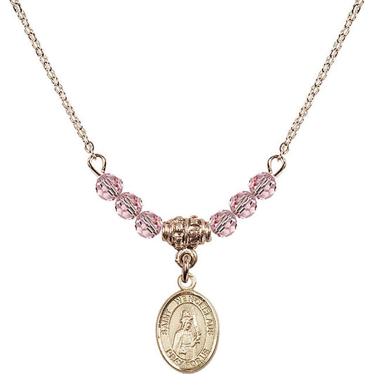 14kt Gold Filled Saint Wenceslaus Birthstone Necklace with Light Rose Beads - 9273