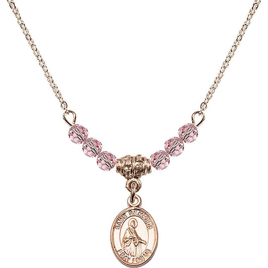 14kt Gold Filled Saint Remigius of Reims Birthstone Necklace with Light Rose Beads - 9274