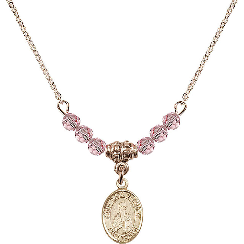 14kt Gold Filled Saint Basil the Great Birthstone Necklace with Light Rose Beads - 9275