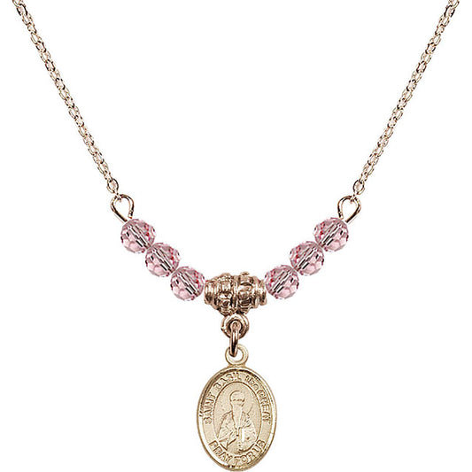 14kt Gold Filled Saint Basil the Great Birthstone Necklace with Light Rose Beads - 9275