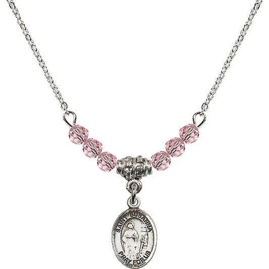 Sterling Silver Saint Susanna Birthstone Necklace with Light Rose Beads - 9280