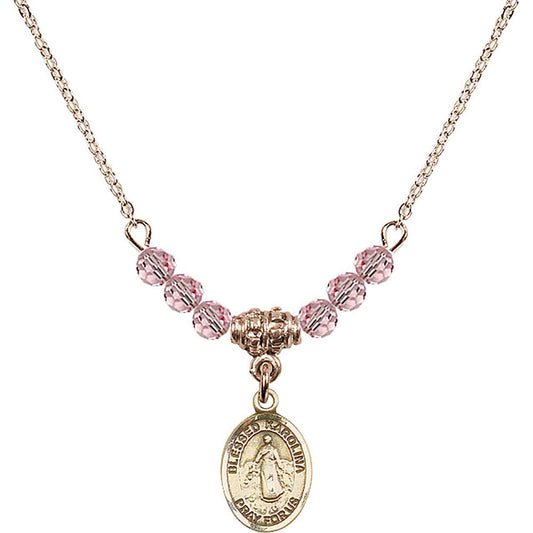 14kt Gold Filled Blessed Karolina Kozkowna Birthstone Necklace with Light Rose Beads - 9283